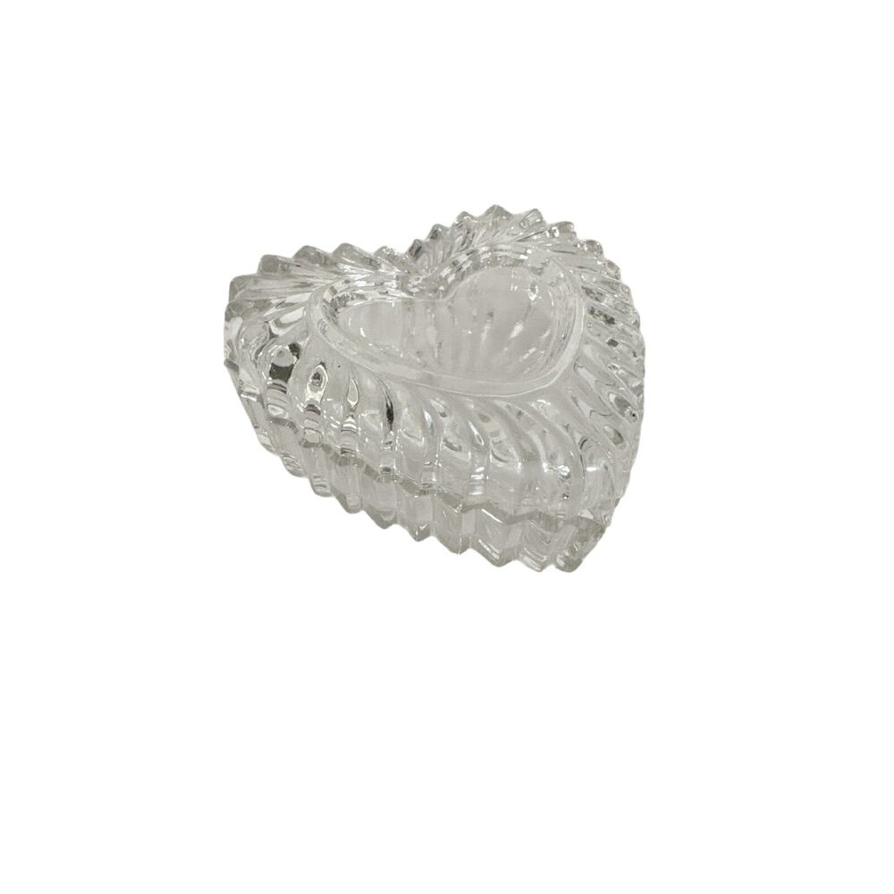 Vintage Clear Crystal Glass Heart Trinket Box With Lid Pressed Glass Candy Dish